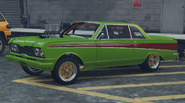 A modified Blade in enhanced edition of GTA V. (rear quarter view)