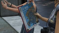 A tourist holding a guide to Los Santos. Note that this the map seems to be different than the actual game map.