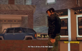 Claude picks up the ringing payphone in Wichita Gardens. The voice on the other side introduces himself as D-Ice, the leader of the Red Jacks.
