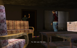 Before going away, Tenpenny turns to Carl and asks him to pay The Truth for the drugs he took.