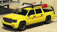 A Lifeguard SUV. (Rear quarter view)