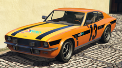 A Rapid GT Classic with the Xero Gas Black livery in Grand Theft Auto Online. (Rear quarter view)