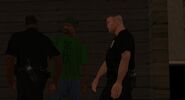 Officer Frank Tenpenny and Officer Eddie Pulaski leaving Big Smoke's house.