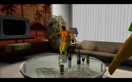 Fed up with it, he pulls out a gun and, as Tommy enters the room, shoots it several times.