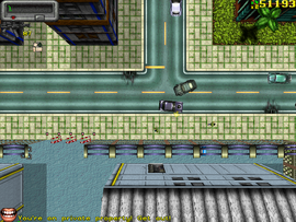 Arriving at the depot, the protagonist will be spotted by three security guards. One is armed with a Machine Gun, and two are armed with Pistols.