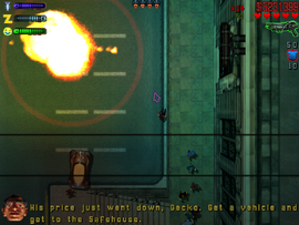 The briefcase explodes, killing the cop. Claude gets a four-head wanted level.