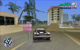 Tommy driving to Mercedes' apartment near Leaf Links in Vice City Beach.