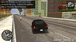 The game introduces the driving mechanics and the radar.