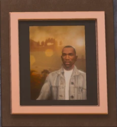 A photograph of Carl Johnson on Portland Beach prior to 1992 in The Definitive Edition of Grand Theft Auto: San Andreas.