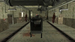 Meat rail system after being activated by 