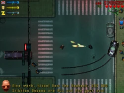 TheFinalJob-Residential-GTA2-SS2.png (574 KB) LaBrat during The Final Job!, attacking Claude Speed with a Flamethrower. His unique black Meteor is seen behind him.