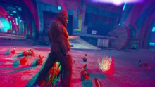 LosSantosDrugWars-GTAOe-TrailerScreenshots-BogfootAcidTrip.png (5.6 MB) Dax, in First Dose 4 - Uncontrolled Substance, appearing as Bigfoot on a BMX with rabbits.