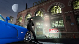 The garment factory in 2024 in Grand Theft Auto Online, with the soot marks fading.