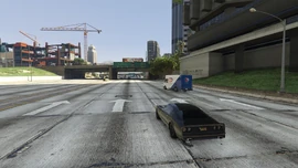 The scripted GoPostal Boxville changing lanes.