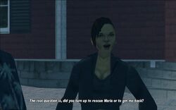 Upon seeing Claude, Catalina questions whether Claude came to rescue Maria or if he wants to be Catalina's boyfriend again.