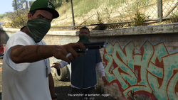 Lamar aims his gun at D.