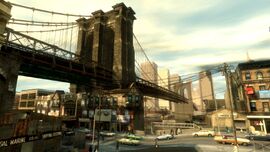 The Broker Bridge with Hove Beach in the foreground, becoming one of the most recognizable screenshots of GTA IV.