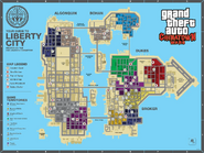 A map showing all the gang-controlled territories of Liberty City in Grand Theft Auto: Chinatown Wars.