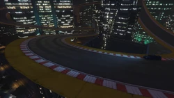 A 180-degree corner leads to a descending piece of track