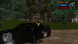 Getting in a Leone Sentinel parked outside Salvatore's mansion.