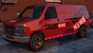 A red Rumpo with a Weazel News livery in GTA V.