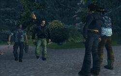 Claude is taken to a front-yard where Catalina is waiting for him with several bodyguards and Maria.