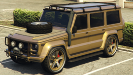 A Brushed Gold NPC modified Dubsta2 in GTA V. (Rear quarter view)