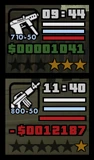 HUD-GTASA.png (80 KB) GTA San Andreas. The bottom money counter shows the player is in debt as a result of gambling.