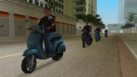 The dealers on Faggios.