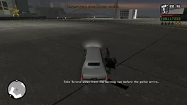 The trio escape in a Stretch to avoid the police.