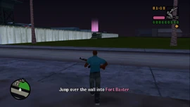 Jump over the wall into Fort Baxter.
