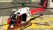 The "Air Ambulance" variant of the Police Maverick in Grand Theft Auto V. (Rear quarter view)