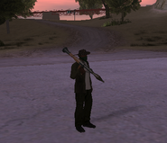 Carl Johnson with a Rocket Launcher.