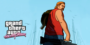 Phil Cassidy carrying an M60 in his artwork in Grand Theft Auto: Vice City Stories, though the weapon doesn't appear in this game.