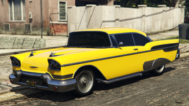 The Lowriders Modded Vagos Tornado in Grand Theft Auto V. (Rear quarter view)