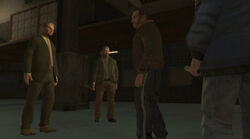 Bulgarin and Dimitri Rascalov meet Niko Bellic during the ambush in Russian Revolution.