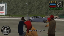 Damaging the Forelli car to get the gang's attention.