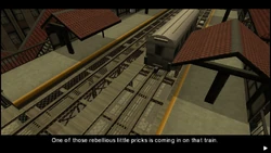 A train arriving at the station in Grand Theft Auto: Chinatown Wars. (Mission: A Shadow of Doubt)