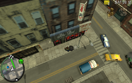 Huang Lee standing in front of the After Dark store in Bohan (Grand Theft Auto: Chinatown Wars).