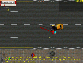 After killing the gang members, the contact tells the protagonist to pick up the car rigged with explosives to destroy the gang hideout.