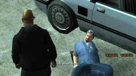 CJ arrives at his garage and meets Jethro.
