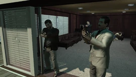 The arms dealers inside Frickie's Yacht.