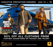 50% off all Further Adventures in Finance and Felony clothing.
