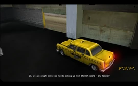 Tommy gets into the cabbie parked in the depot and hears Doris on the radio. She says that there's a V.I.P who called for a taxi in Starfish Island and asks if anyone can pick him up.