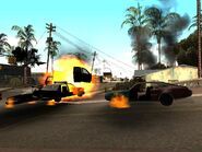 Flaming cars on Grove Street, Ganton.