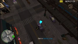 Huang gets Kenny's car outside the restaurant.