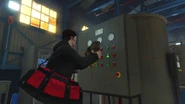 Planting the bomb on the control panel.