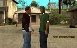 Sweet reveals that Little Weasel, who CJ and Big Smoke killed after drive-by shooting near Glen Park, is being buried today at the Vinewood Cemetery.