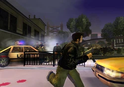 Promotional screenshot of Grand Theft Auto III featuring the Uzi'