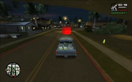 CJ, Ryder and the GSF member returning to the cul-de-sac in Grove Street.
